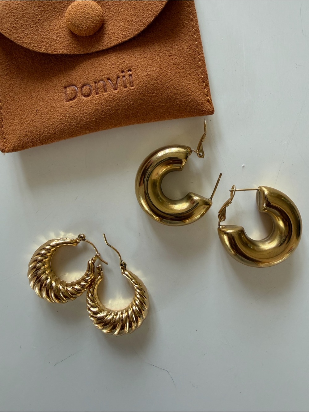 Gold Hoop Earrings Set - Chunky and Twisted Hoops